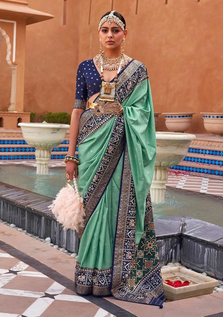 Green Embroidered Poly Blend Sarees