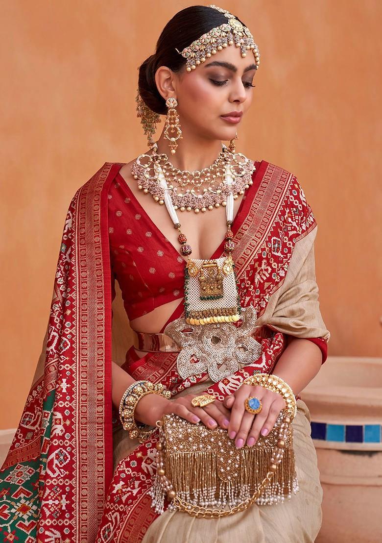 Beige Embroidered Poly Blend Sarees