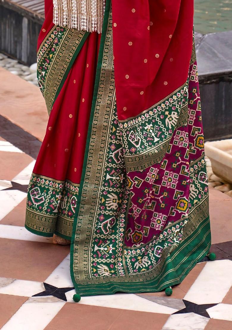 Red Embroidered Poly Blend Sarees