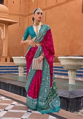Pink Embroidered Poly Blend Sarees