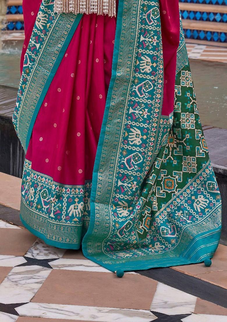 Pink Embroidered Poly Blend Sarees