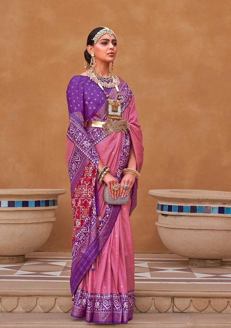 Pink Embroidered Poly Blend Sarees
