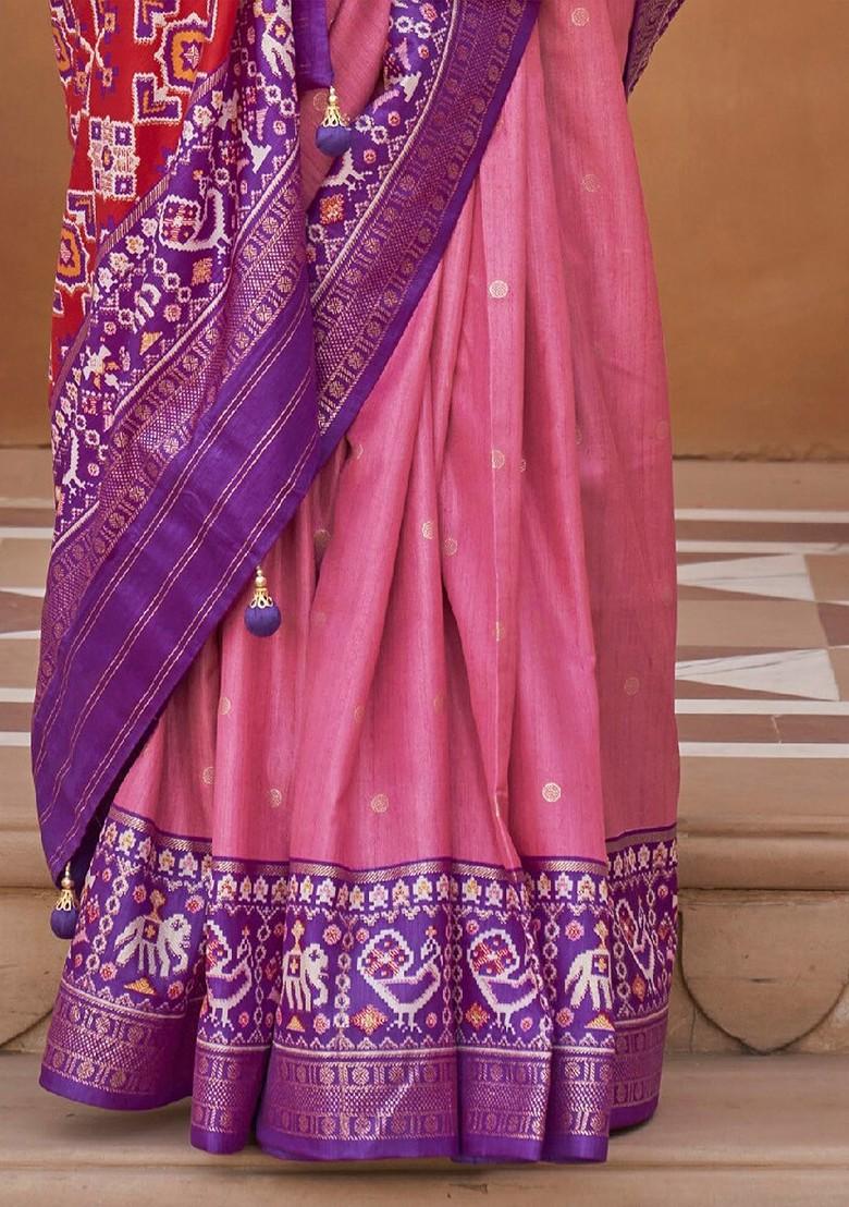 Pink Embroidered Poly Blend Sarees