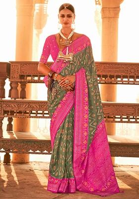 Green Embroidered Poly Blend Sarees