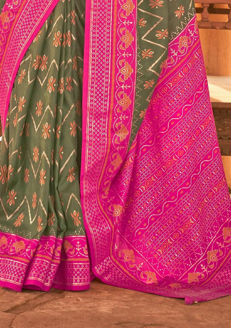 Green Embroidered Poly Blend Sarees