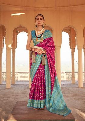 Pink Embroidered Poly Blend Sarees