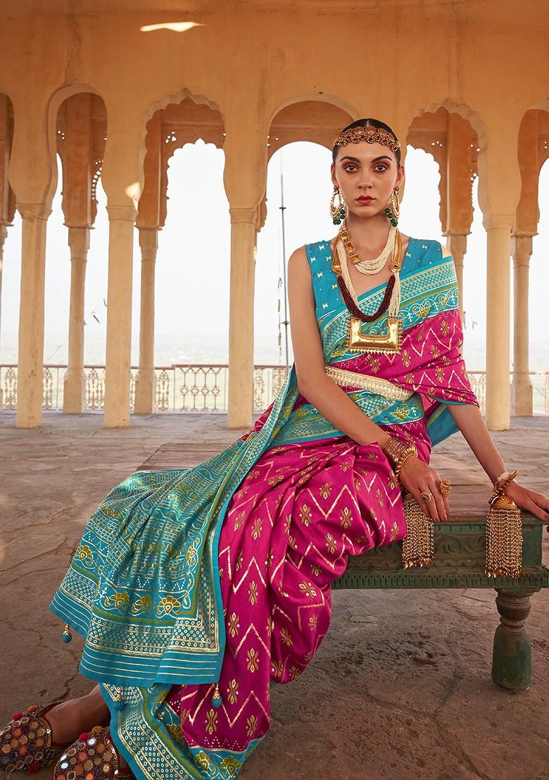 Pink Embroidered Poly Blend Sarees