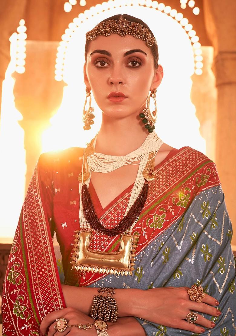 Grey Embroidered Poly Blend Sarees