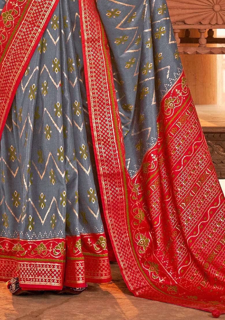 Grey Embroidered Poly Blend Sarees