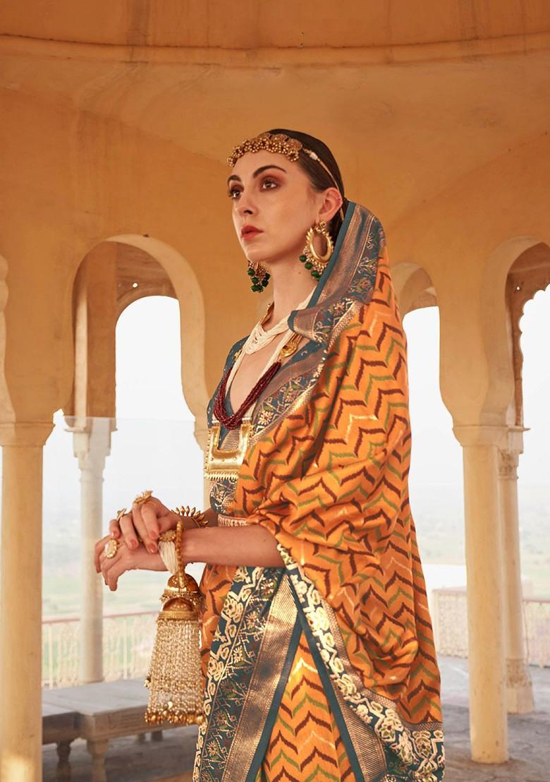 Yellow Embroidered Poly Blend Sarees