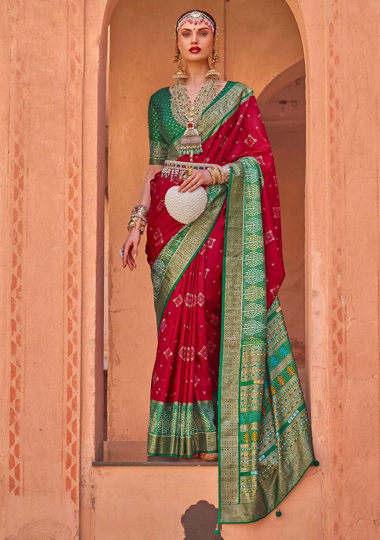 Red Embroidered Poly Blend Sarees