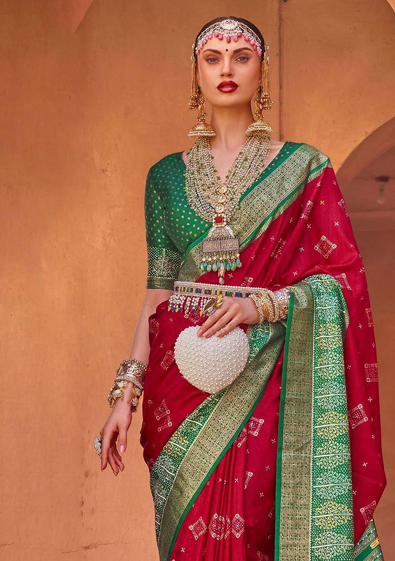 Red Embroidered Poly Blend Sarees
