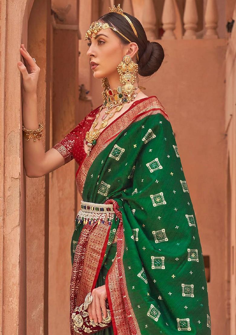 Green Embroidered Poly Blend Sarees