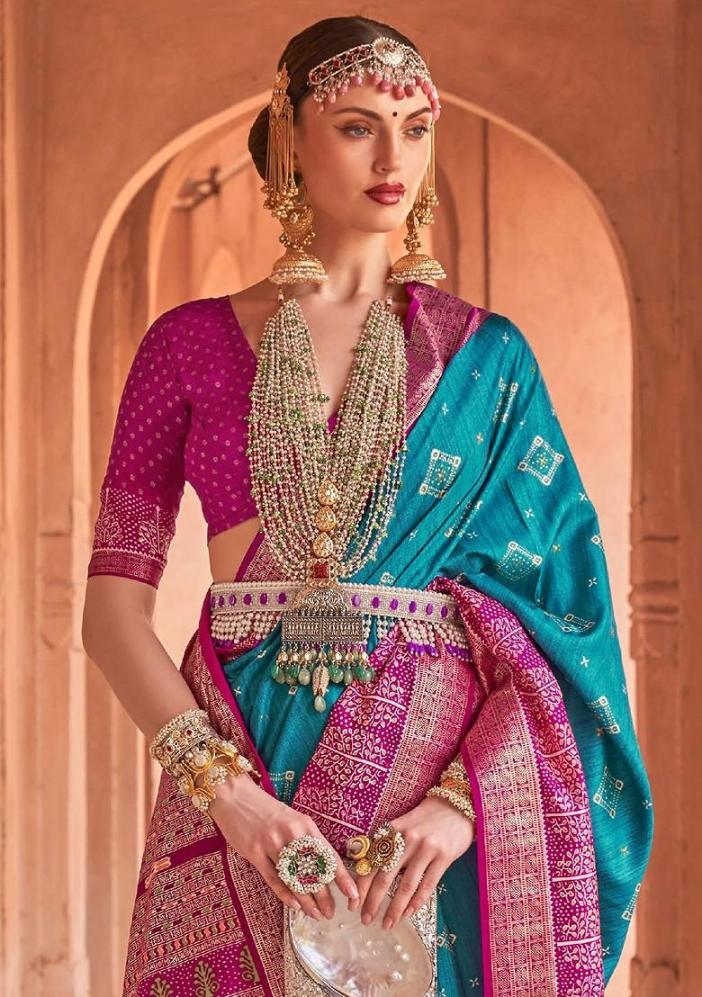 Blue Embroidered Poly Blend Sarees
