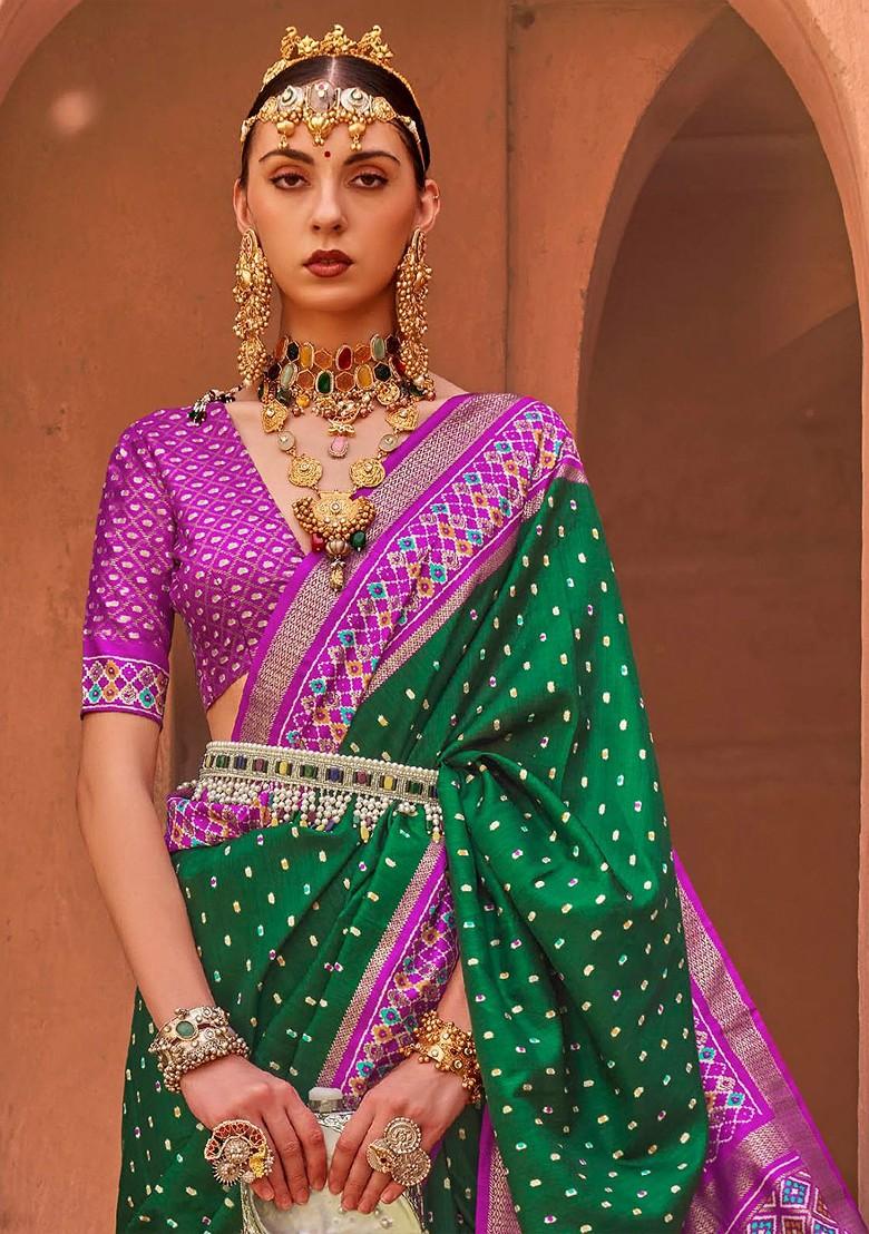 Green Embroidered Poly Blend Sarees