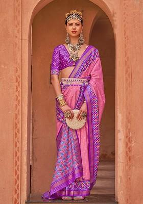 Pink Embroidered Poly Blend Sarees