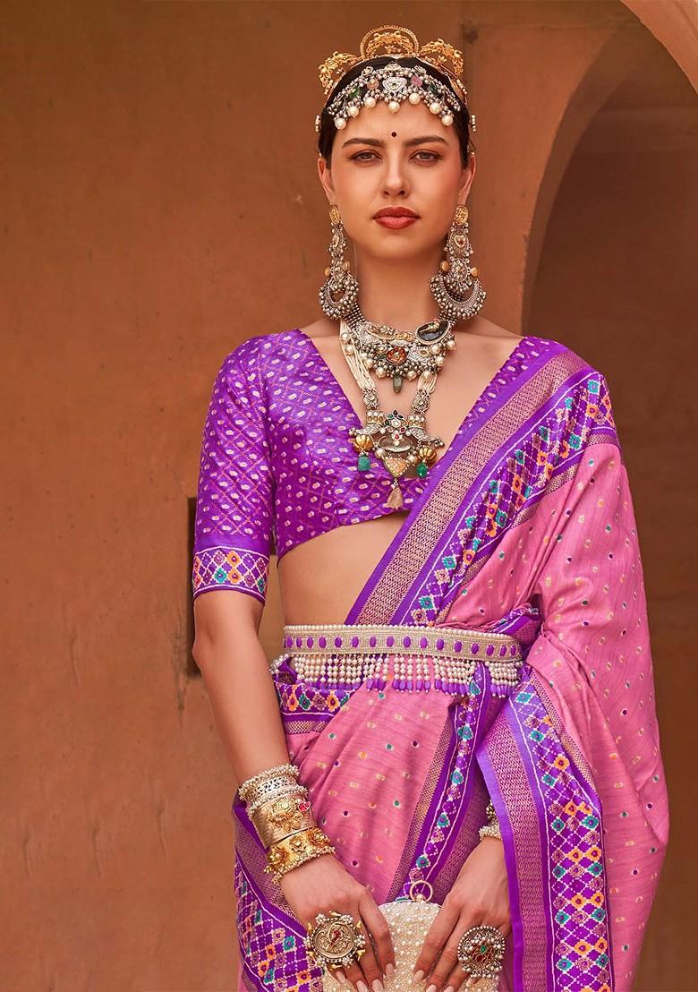 Pink Embroidered Poly Blend Sarees