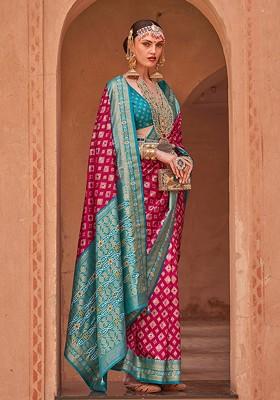 Pink Embroidered Poly Blend Sarees