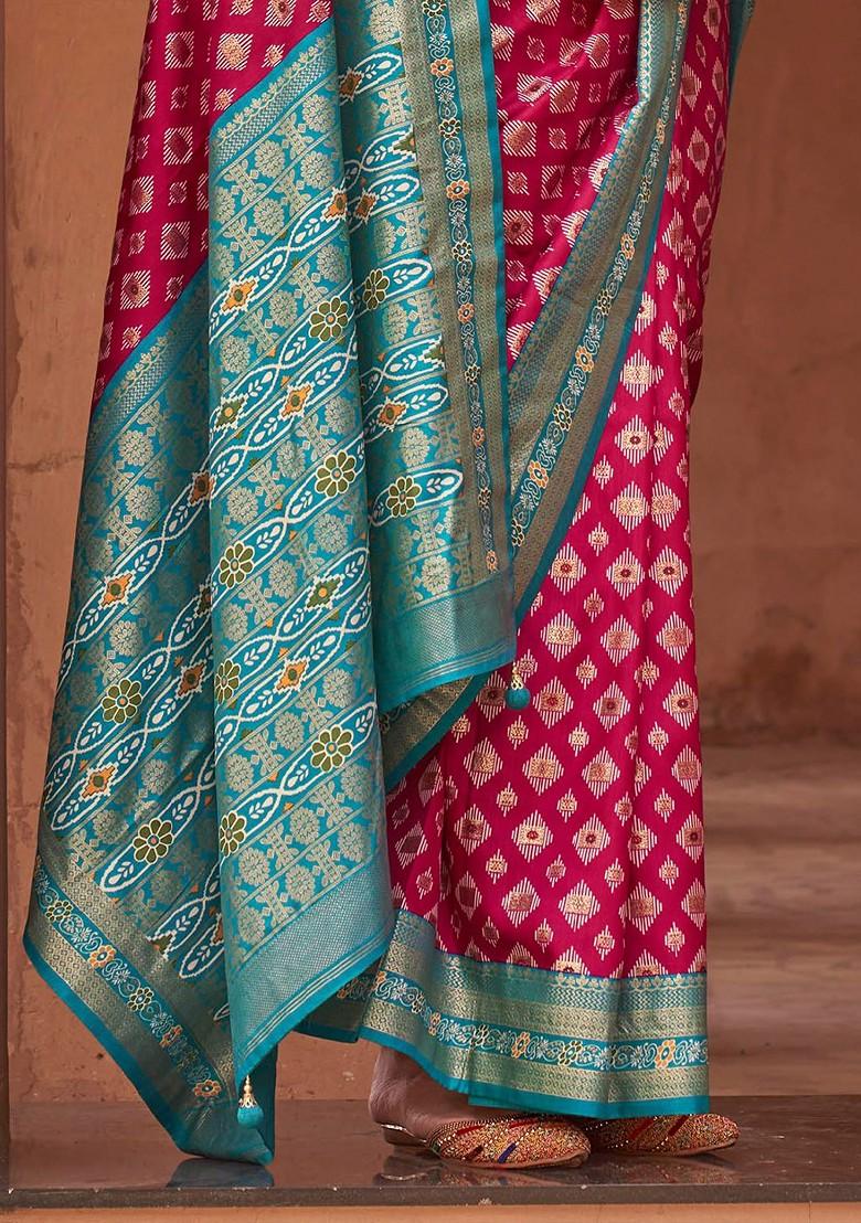 Pink Embroidered Poly Blend Sarees