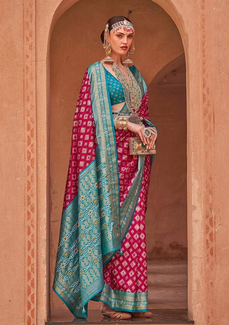 Pink Embroidered Poly Blend Sarees