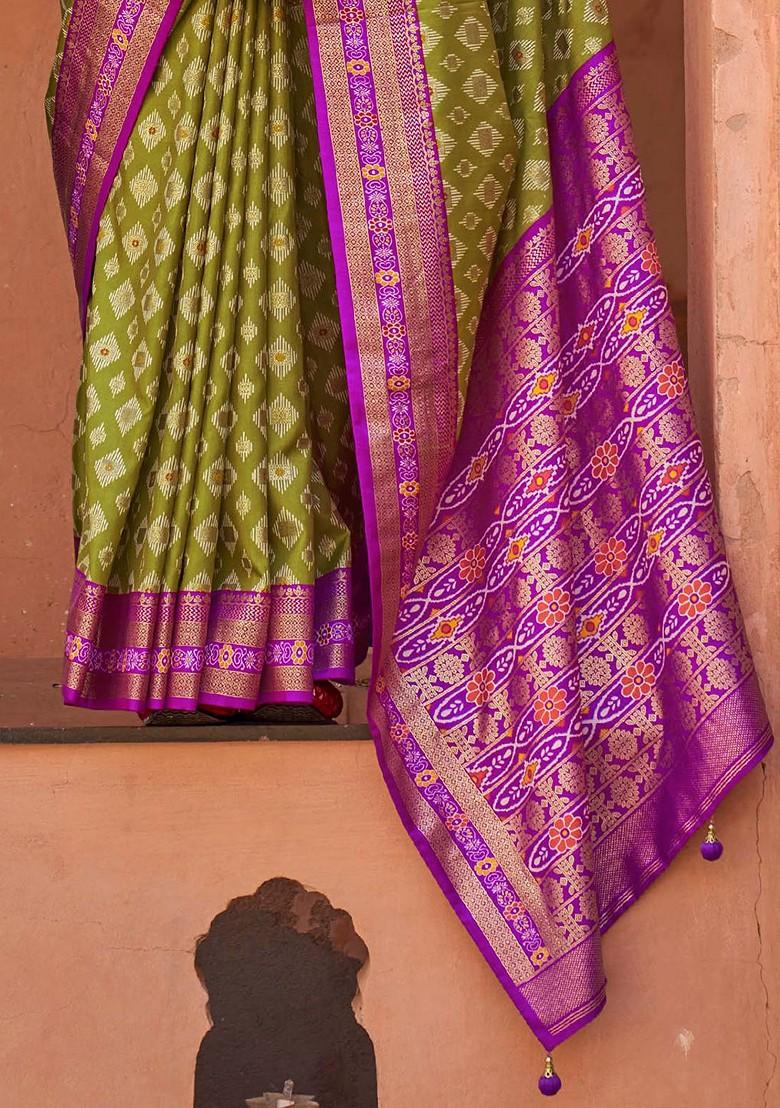 Olive Green Embroidered Poly Blend Sarees