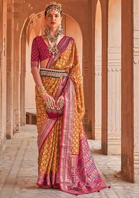 Orange Embroidered Poly Blend Sarees