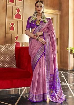 Pink Embroidered Poly Blend Sarees