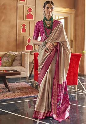 Beige Embroidered Poly Blend Sarees