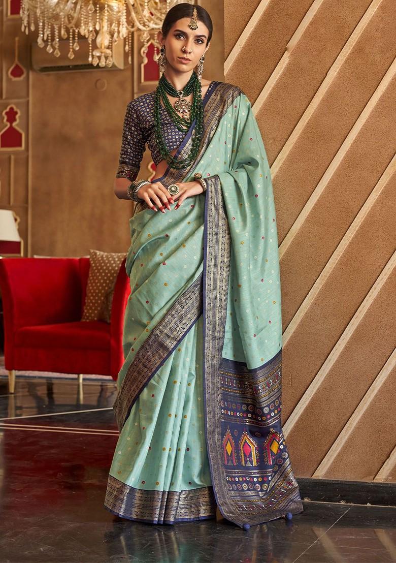 Green Embroidered Poly Blend Sarees