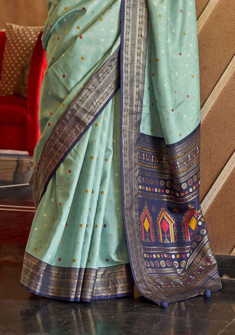 Green Embroidered Poly Blend Sarees