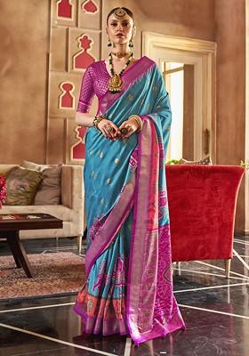 Blue Embroidered Poly Blend Sarees
