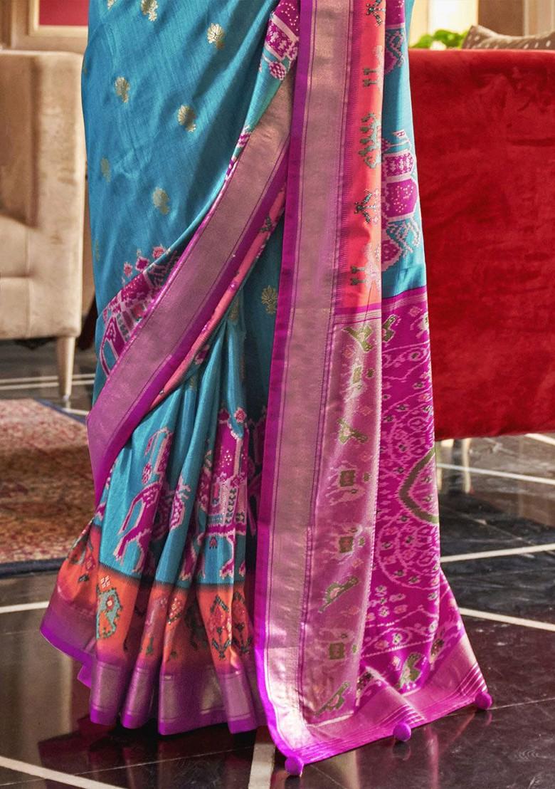 Blue Embroidered Poly Blend Sarees