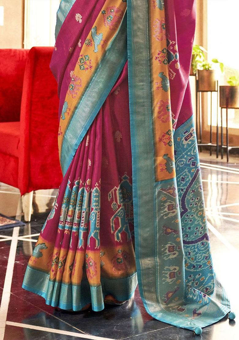 Pink Embroidered Poly Blend Sarees