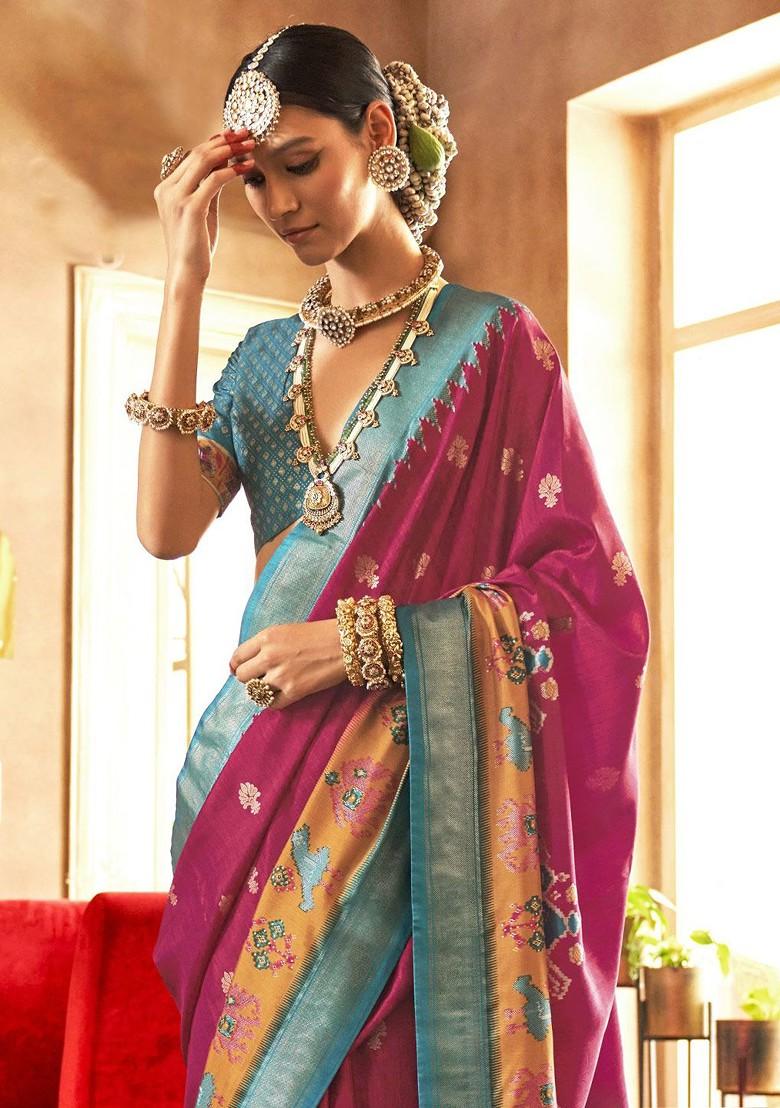 Pink Embroidered Poly Blend Sarees