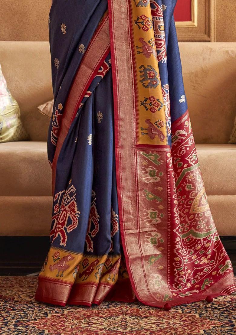 Blue Embroidered Poly Blend Sarees