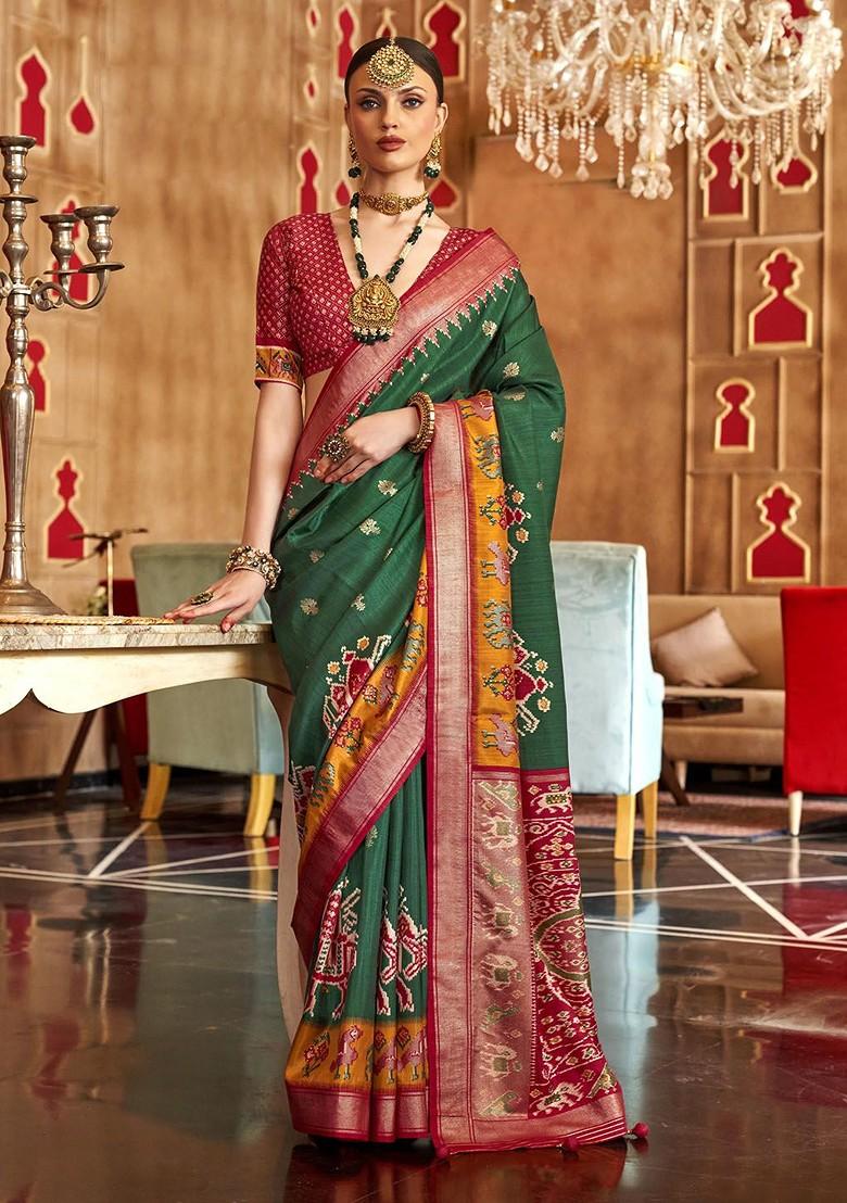 Green Embroidered Poly Blend Sarees