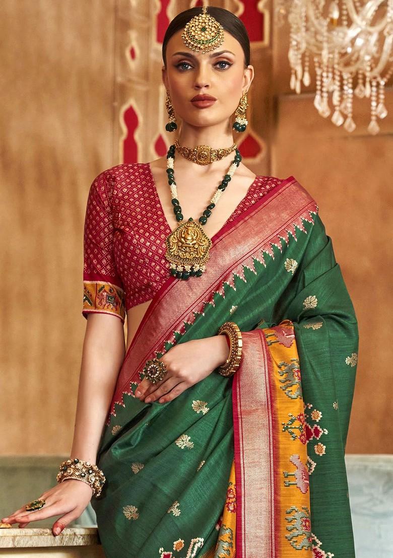 Green Embroidered Poly Blend Sarees