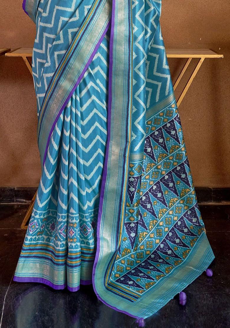 Blue Embroidered Poly Blend Sarees