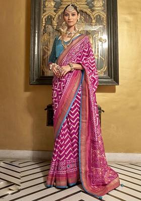 Pink Embroidered Poly Blend Sarees