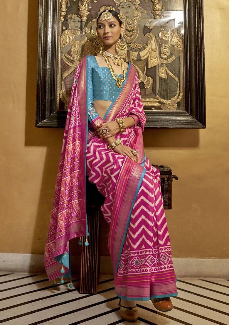 Pink Embroidered Poly Blend Sarees