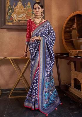 Blue Embroidered Poly Blend Sarees