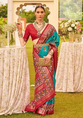 Blue Embroidered Poly Blend Sarees