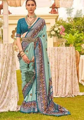 Green Embroidered Poly Blend Sarees
