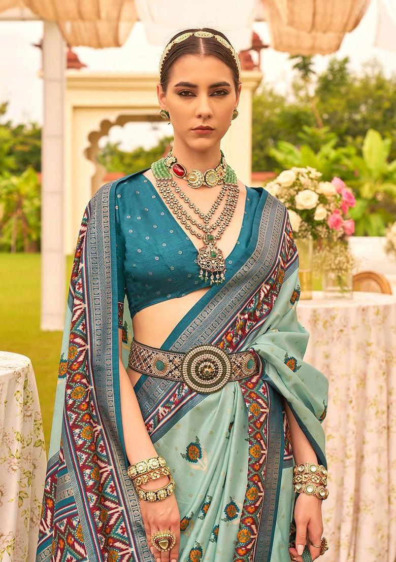 Green Embroidered Poly Blend Sarees