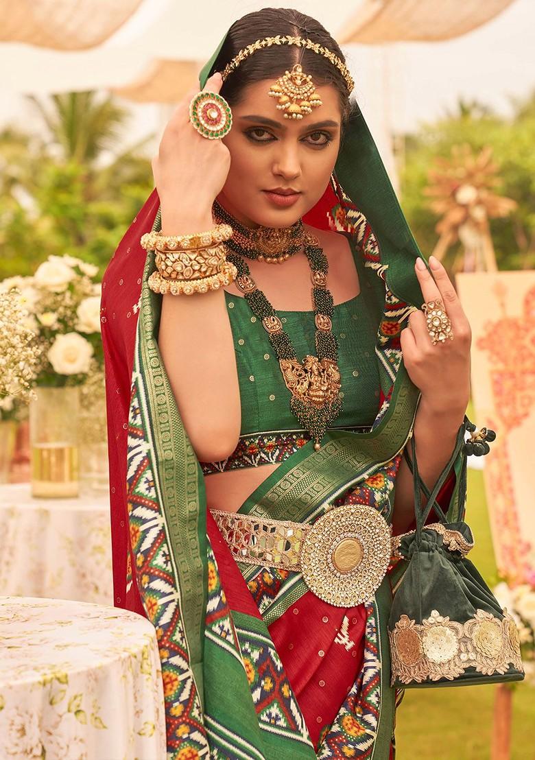 Red Embroidered Poly Blend Sarees