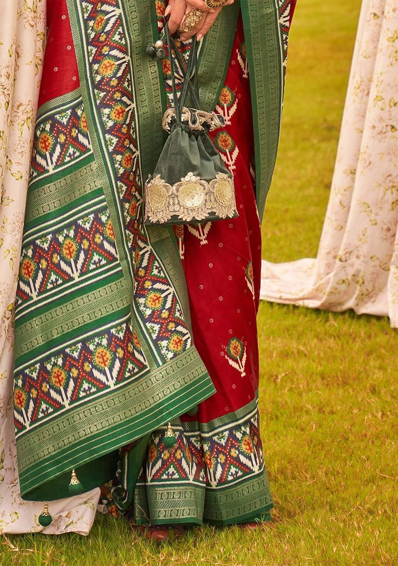 Red Embroidered Poly Blend Sarees
