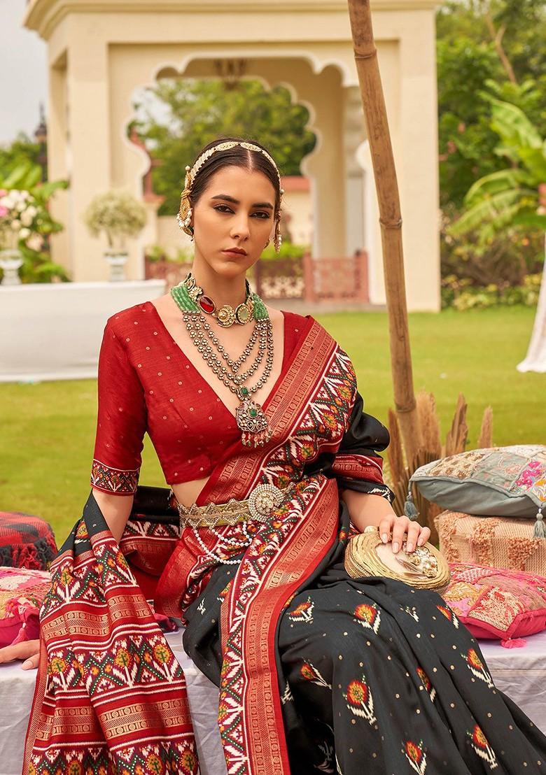 Black Embroidered Poly Blend Sarees