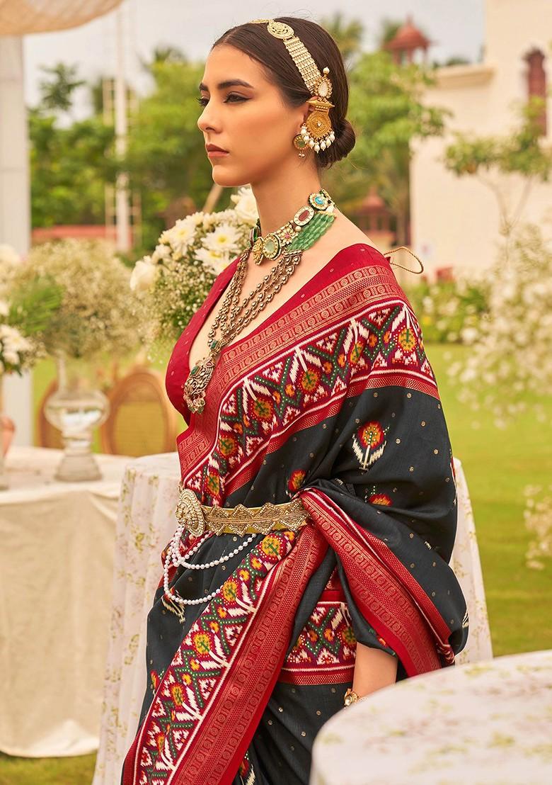 Black Embroidered Poly Blend Sarees