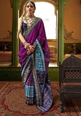 Pink Embroidered Poly Blend Sarees