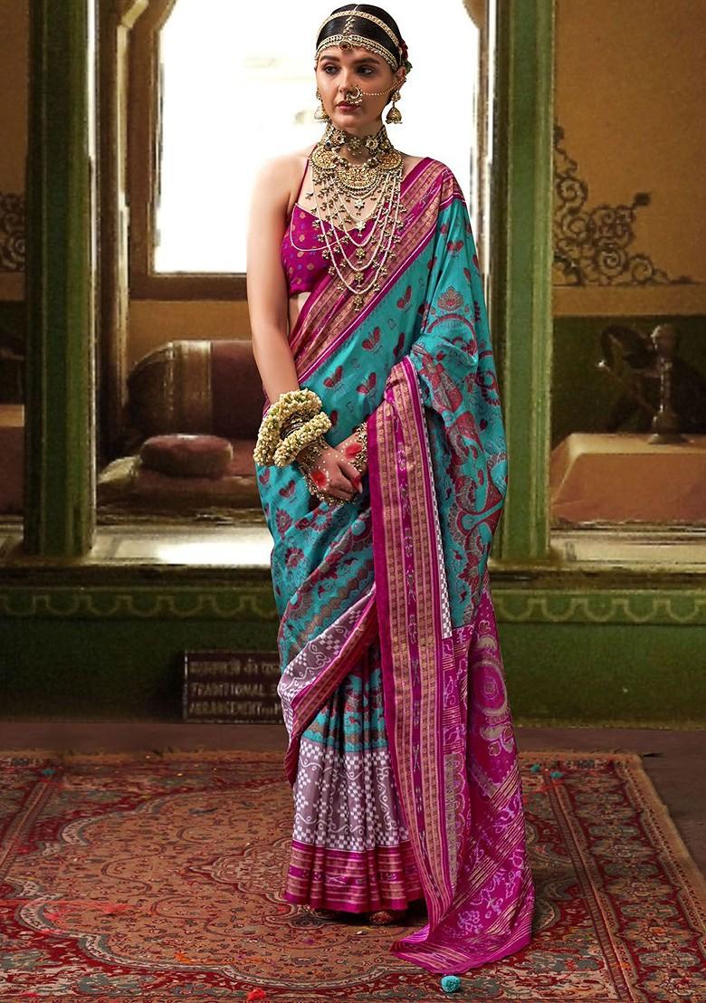 Blue Embroidered Poly Blend Sarees